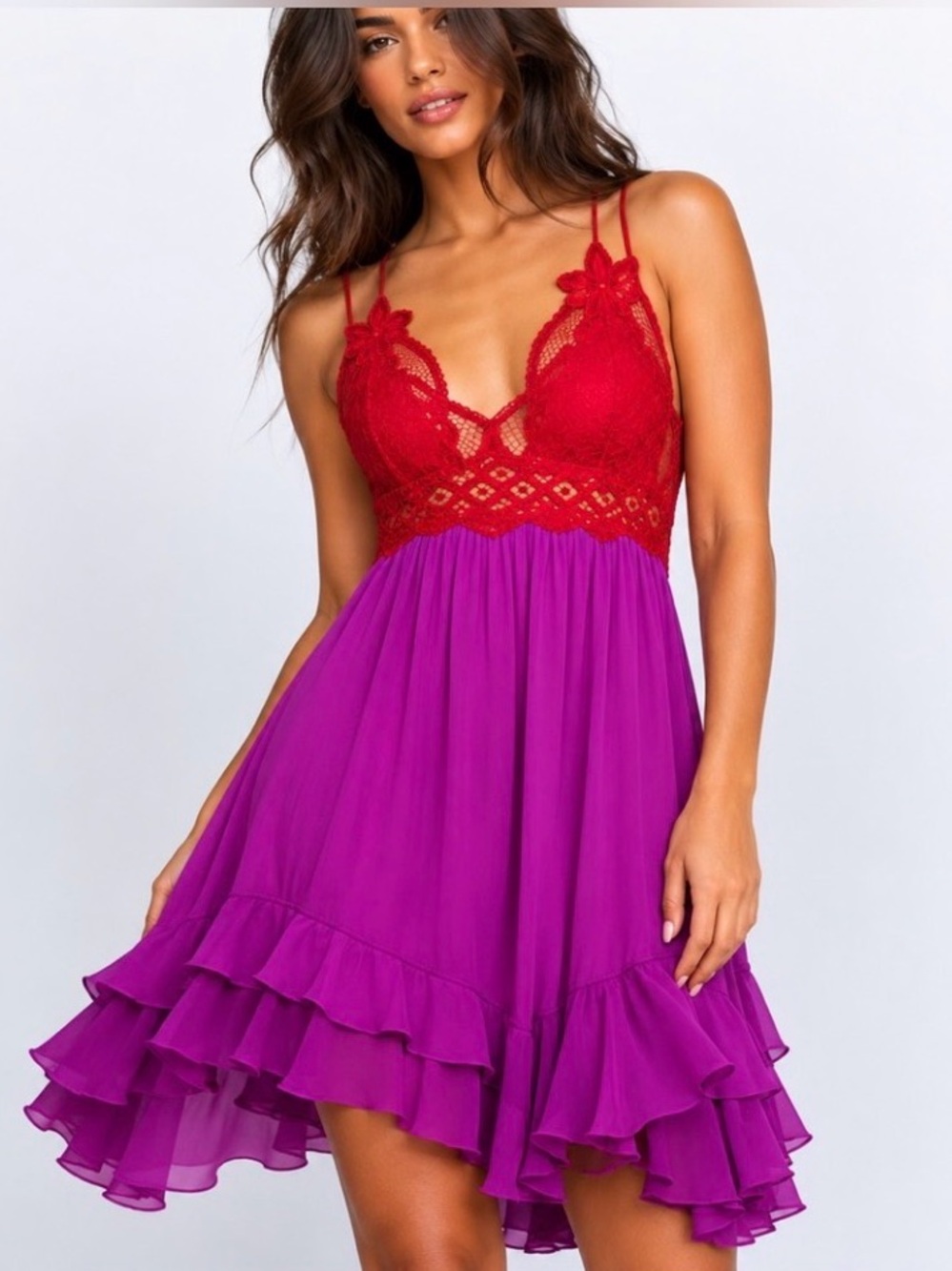 Free People Adella slip Dress Patunia FP intimates Red Purple Dress